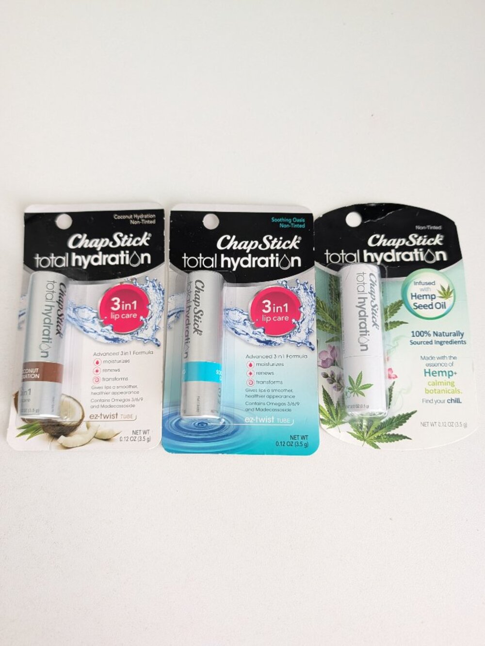 Chapstick Total Hydration Soothing Oasis Coconut Hydration Chill Lot of 3 New